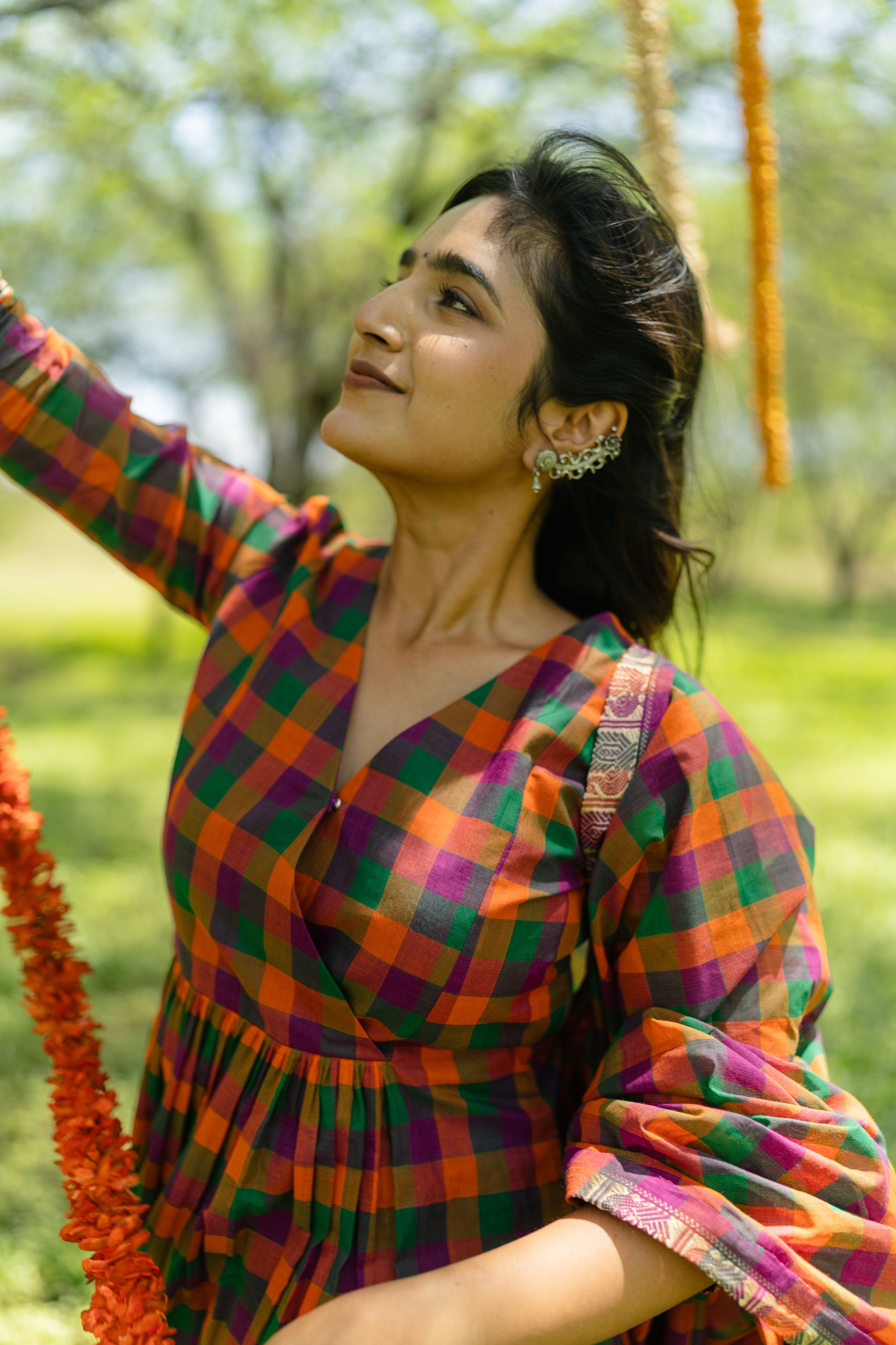Multi Color Madras Checks Kanchi Cotton Top & Dupatta